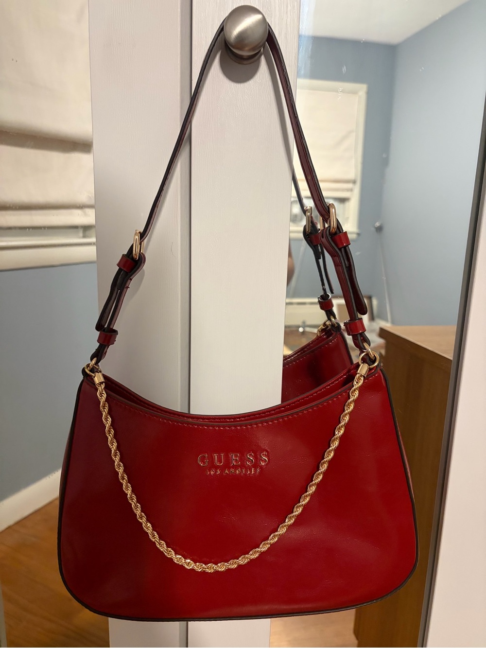 GUESS Red Shoulder Bag with Gold Chain Detail